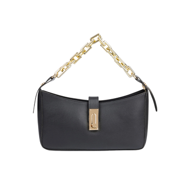 Black Twist Lock Flap Handbag with Chain Handle