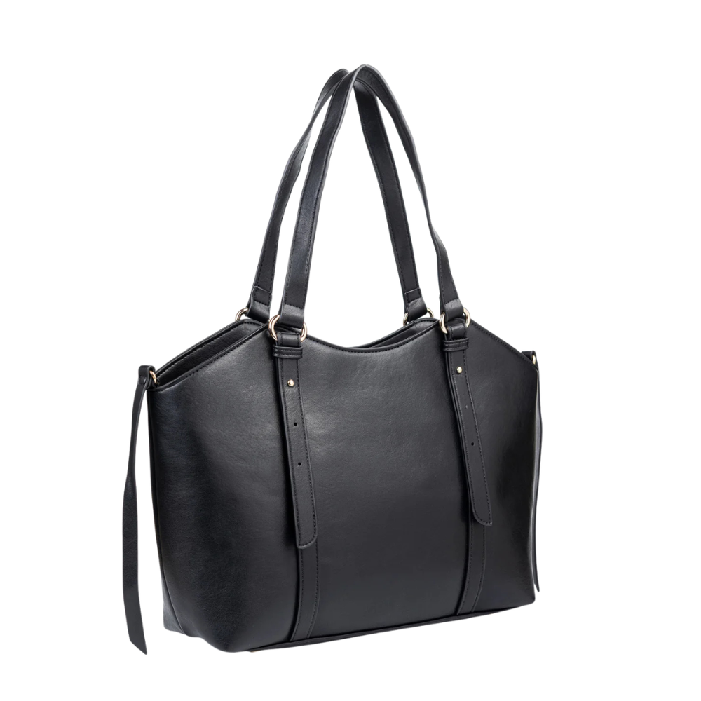 Black Zip Closure Saddle Tote Bag