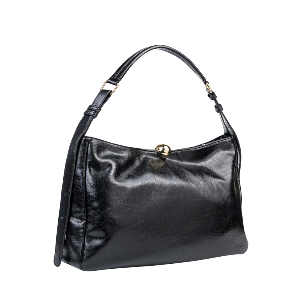 Black Magnetic Closure Tote Hobo Bag