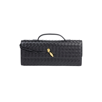Black Woven Twist-Lock Handbag with Top Handle
